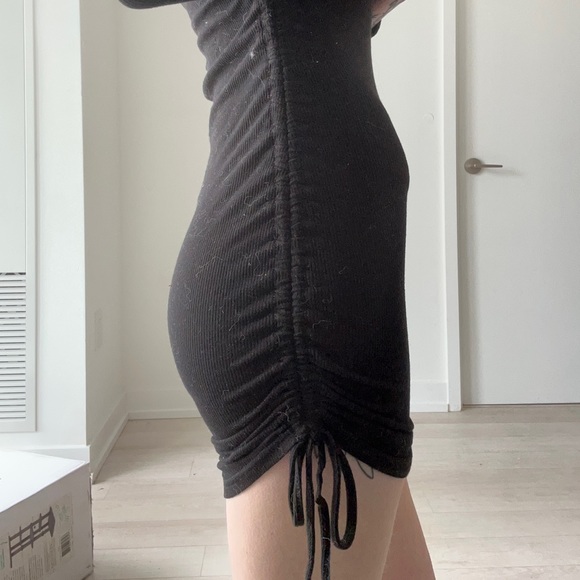 Steve Madden Mini Bodycon Small Black Cinch-Tie Long-sleeved Dress - Picture 9 of 11